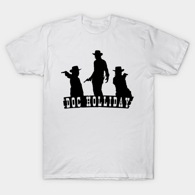 Doc Holliday - Triple Threat Design (Black) T-Shirt by scrappydogdesign